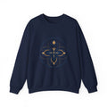 Floral Mandala Crewneck Sweatshirt — Elegant Navy & Gold Geometric Flower Design