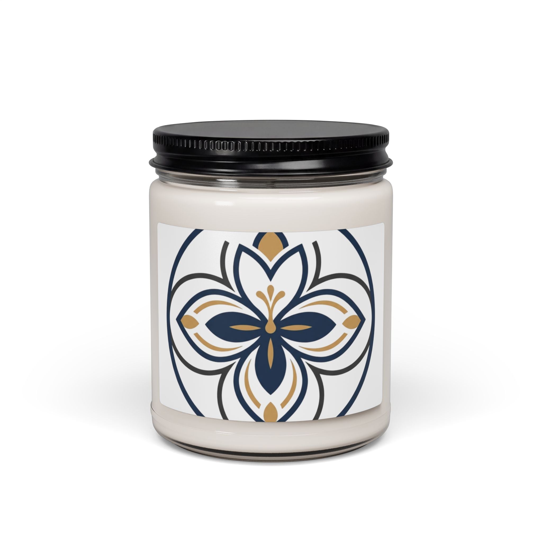 9oz Floral Soy Candle — Navy & Gold Mandala Scented Jar