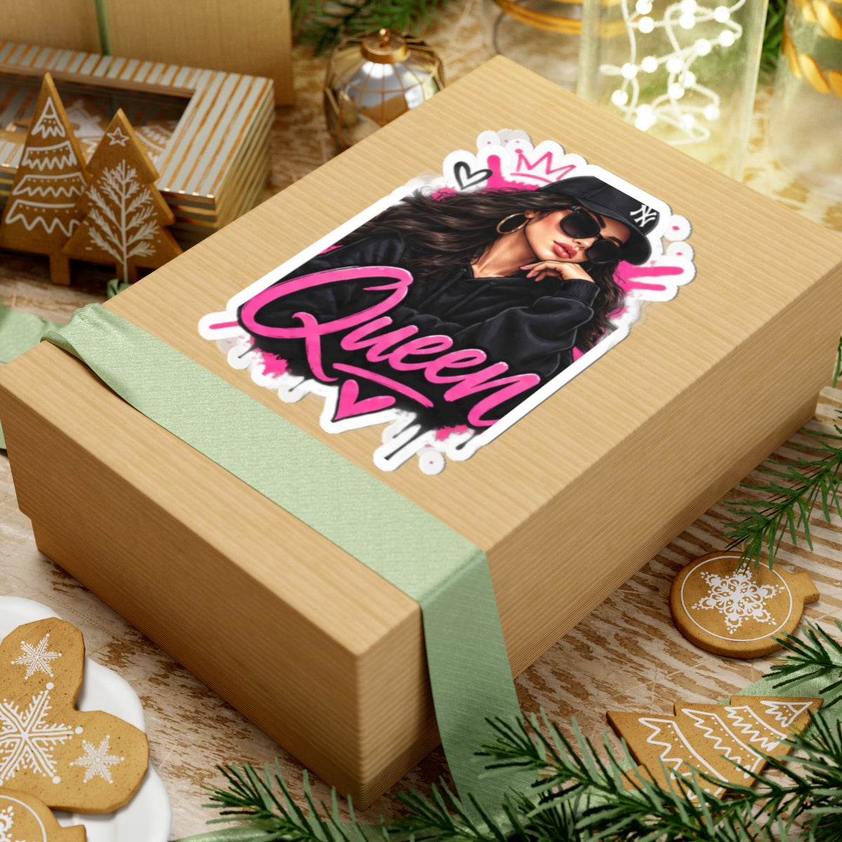 Queen Street Style Kiss-Cut Sticker — Trendy Pink Urban Girl Laptop Decal