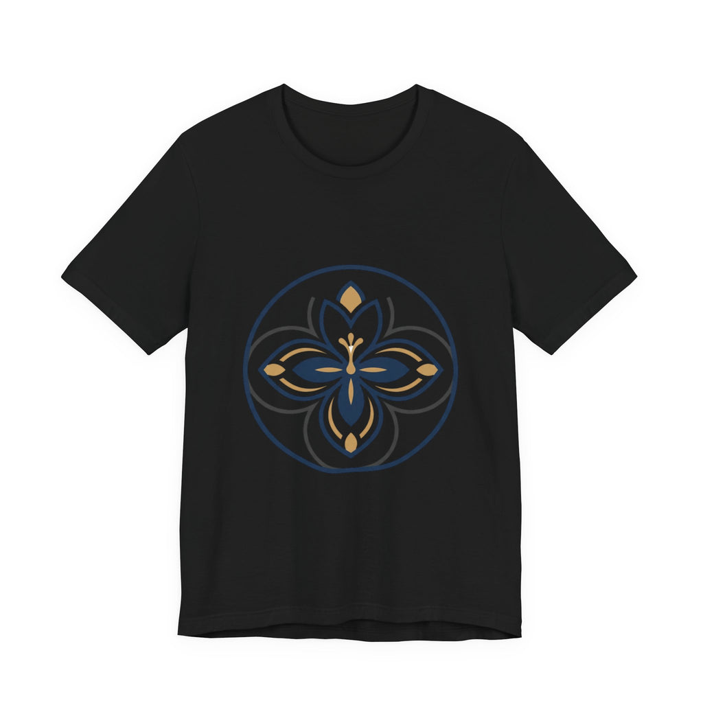 Floral Mandala Tee — Elegant Navy & Gold Lotus Graphic T-Shirt