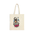 Durable cotton canvas tote bag with graphic design saying "STAY REAL" in vibrant colors.