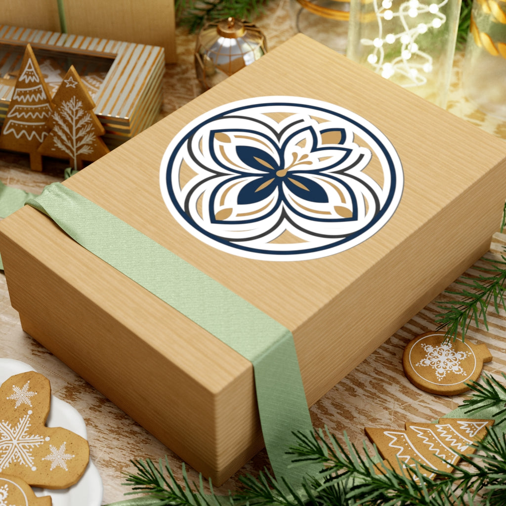 Floral Mandala Kiss-Cut Sticker — Navy & Gold Decorative Vinyl