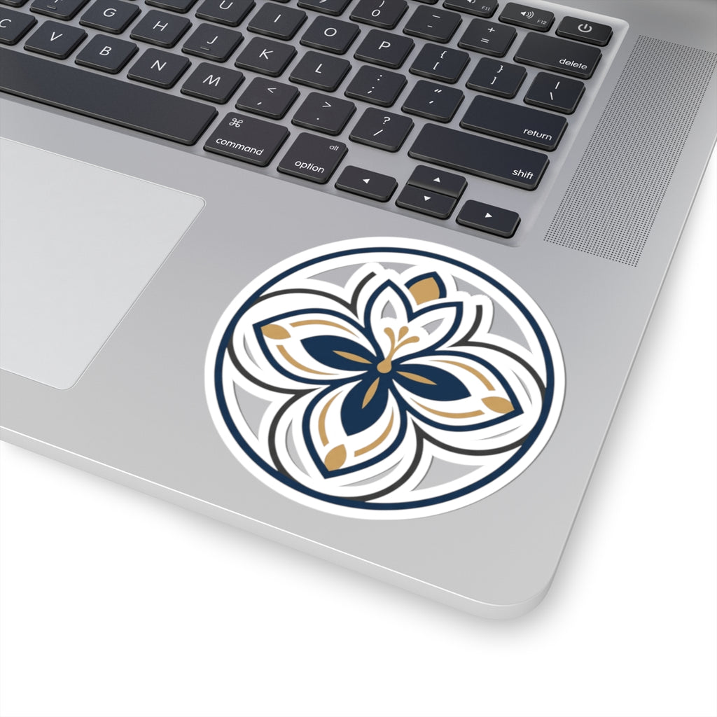 Floral Mandala Kiss-Cut Sticker — Navy & Gold Decorative Vinyl
