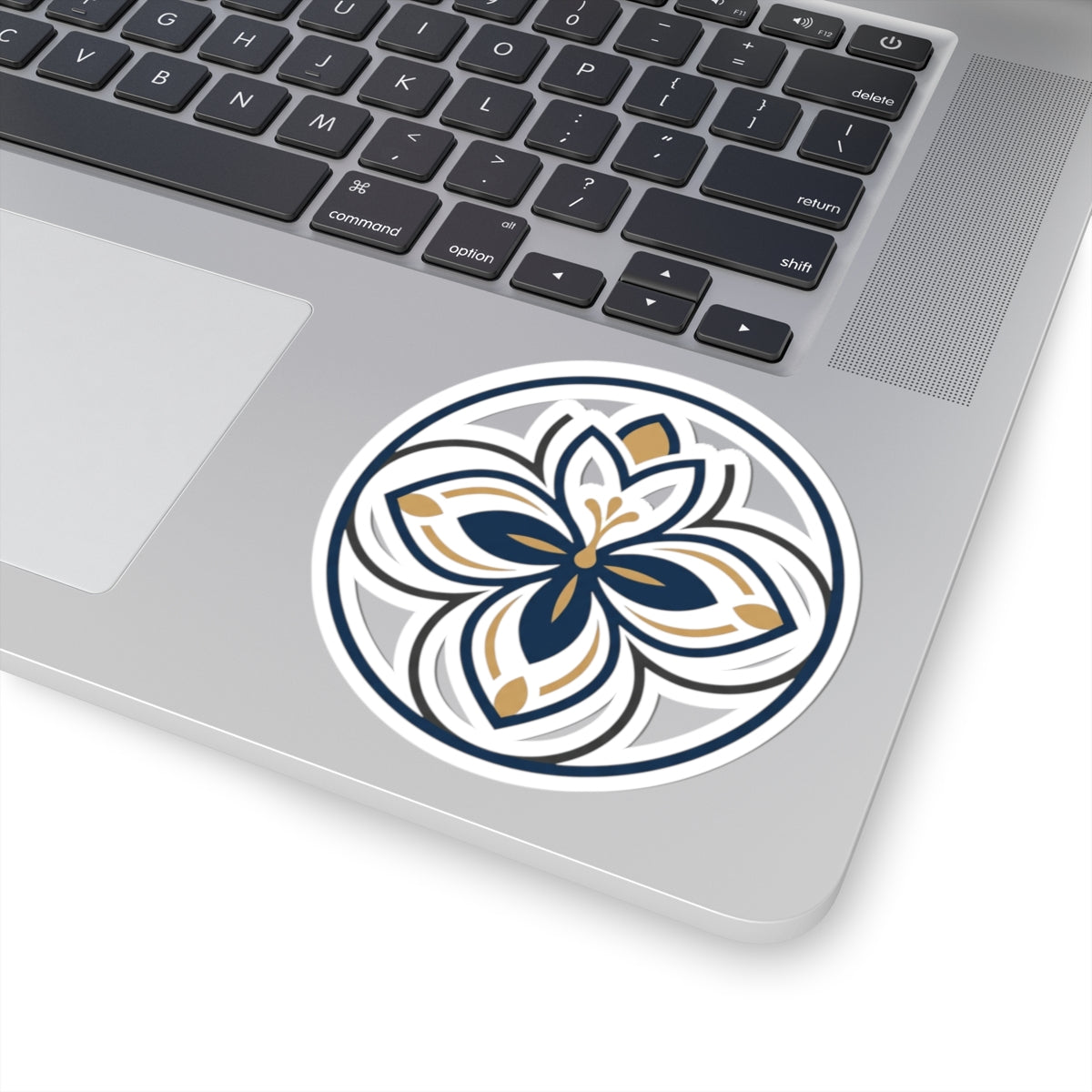 Floral Mandala Kiss-Cut Sticker — Navy & Gold Decorative Vinyl