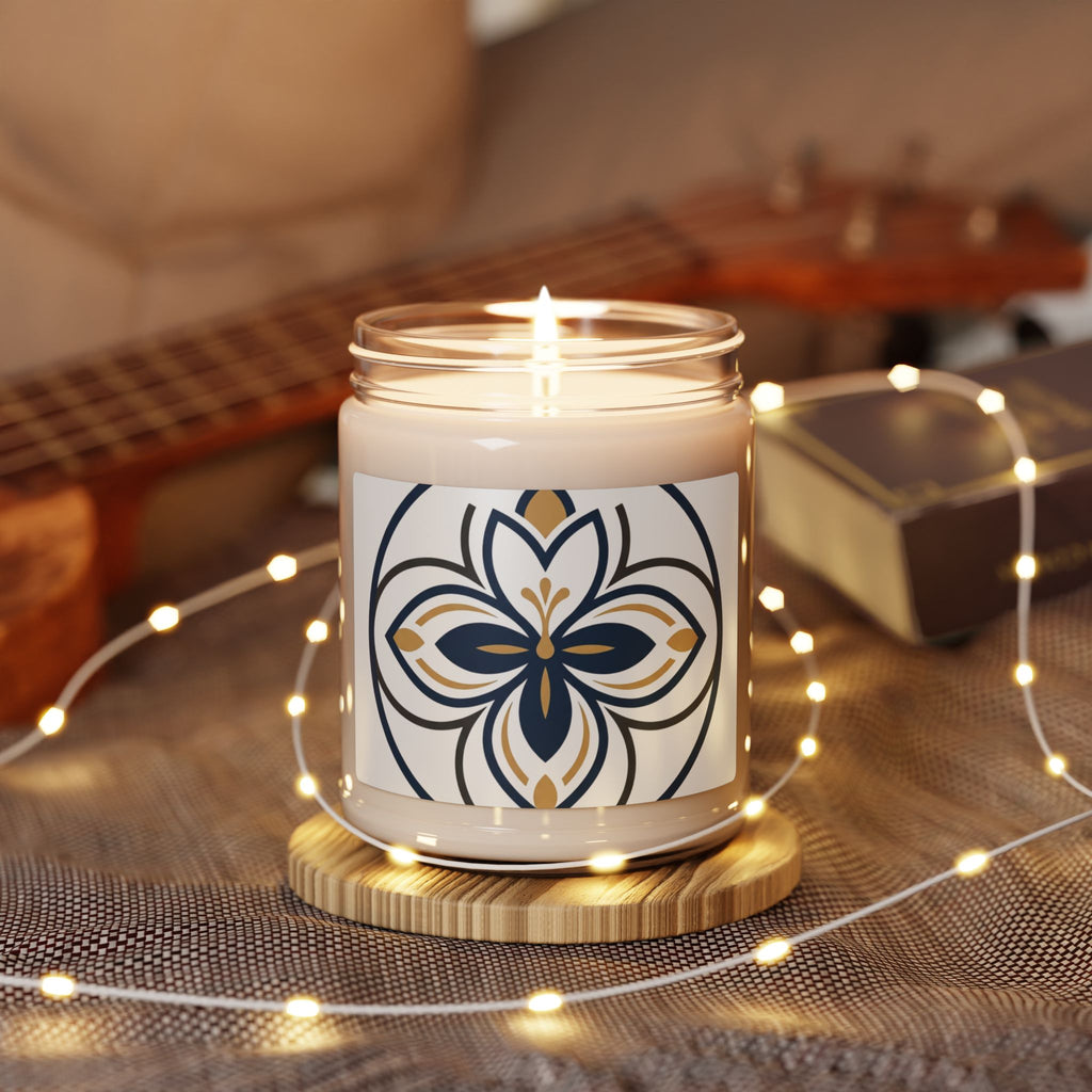 9oz Floral Soy Candle — Navy & Gold Mandala Scented Jar