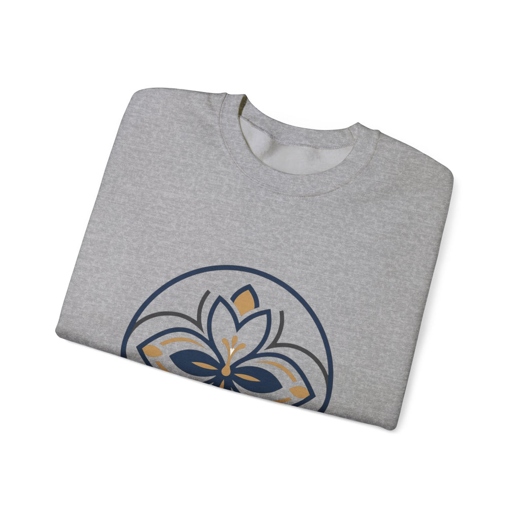 Floral Mandala Crewneck Sweatshirt — Elegant Navy & Gold Geometric Flower Design