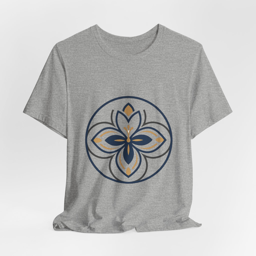 Floral Mandala Tee — Elegant Navy & Gold Lotus Graphic T-Shirt