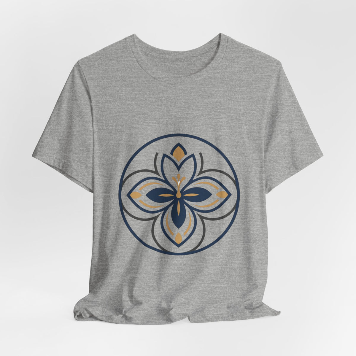Floral Mandala Tee — Elegant Navy & Gold Lotus Graphic T-Shirt