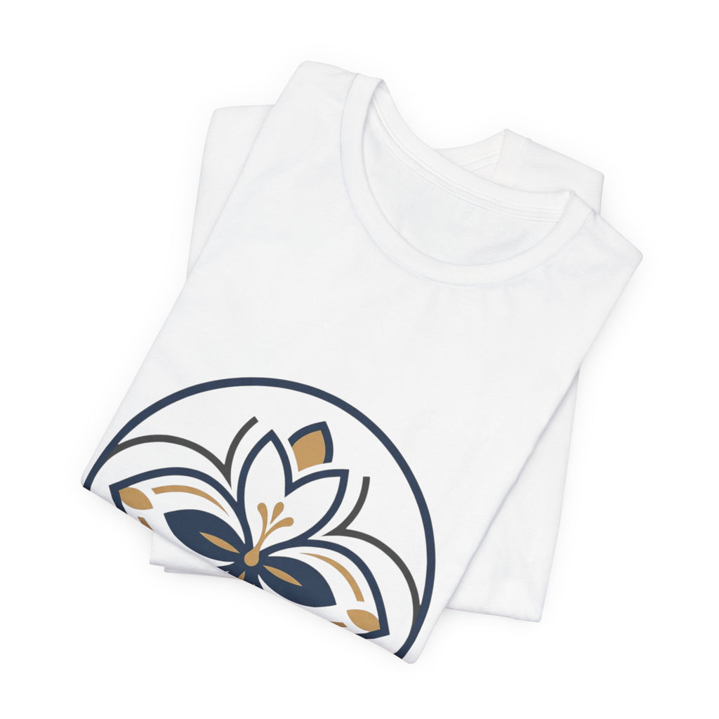 Floral Mandala Tee — Elegant Navy & Gold Lotus Graphic T-Shirt