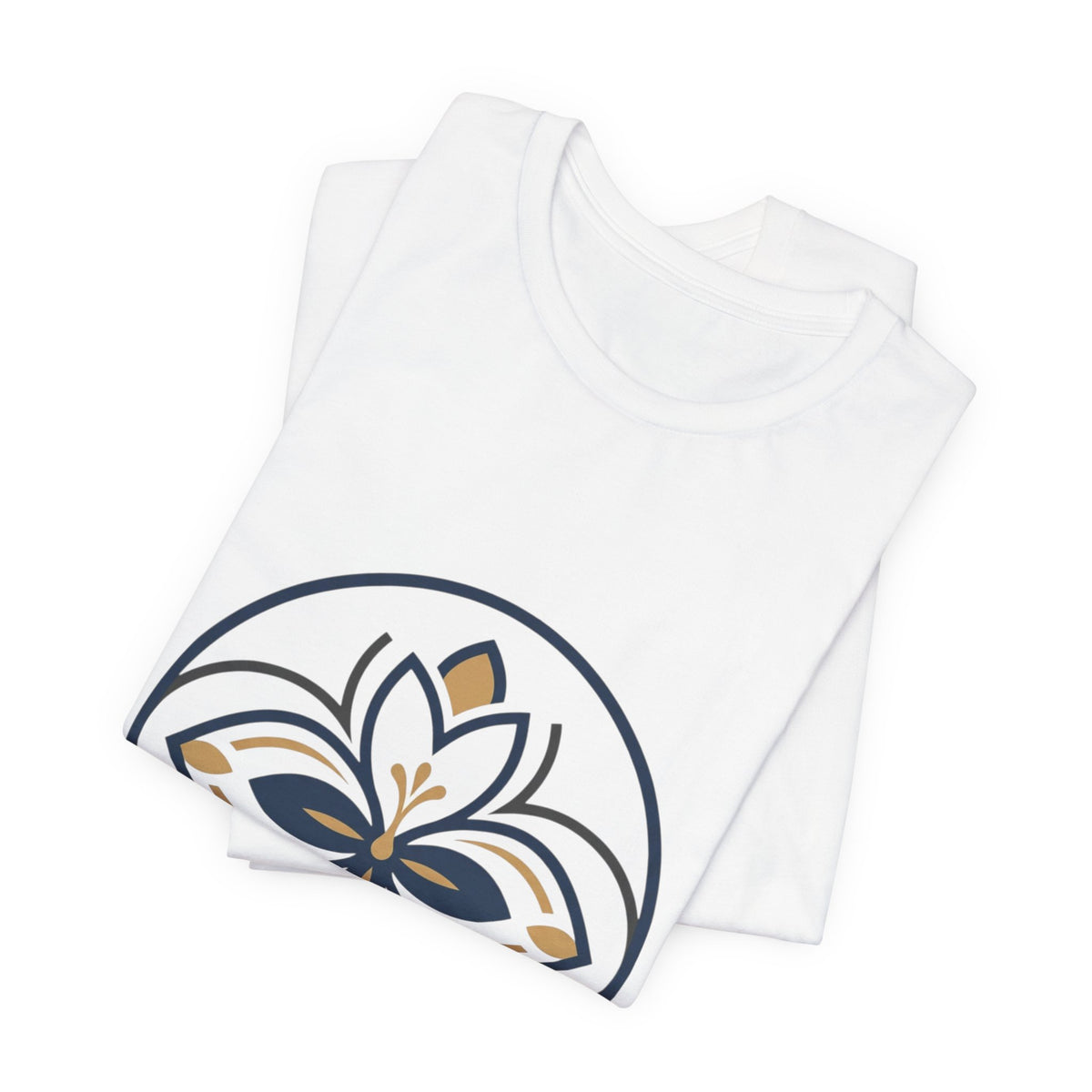 Floral Mandala Tee — Elegant Navy & Gold Lotus Graphic T-Shirt