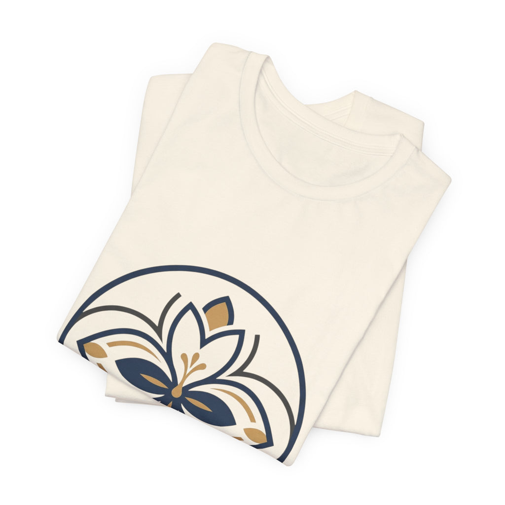 Floral Mandala Tee — Elegant Navy & Gold Lotus Graphic T-Shirt