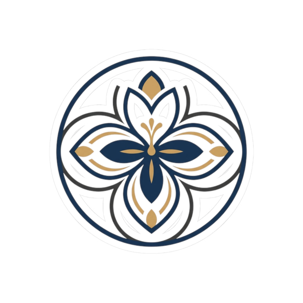 Floral Mandala Kiss-Cut Sticker — Navy & Gold Decorative Vinyl