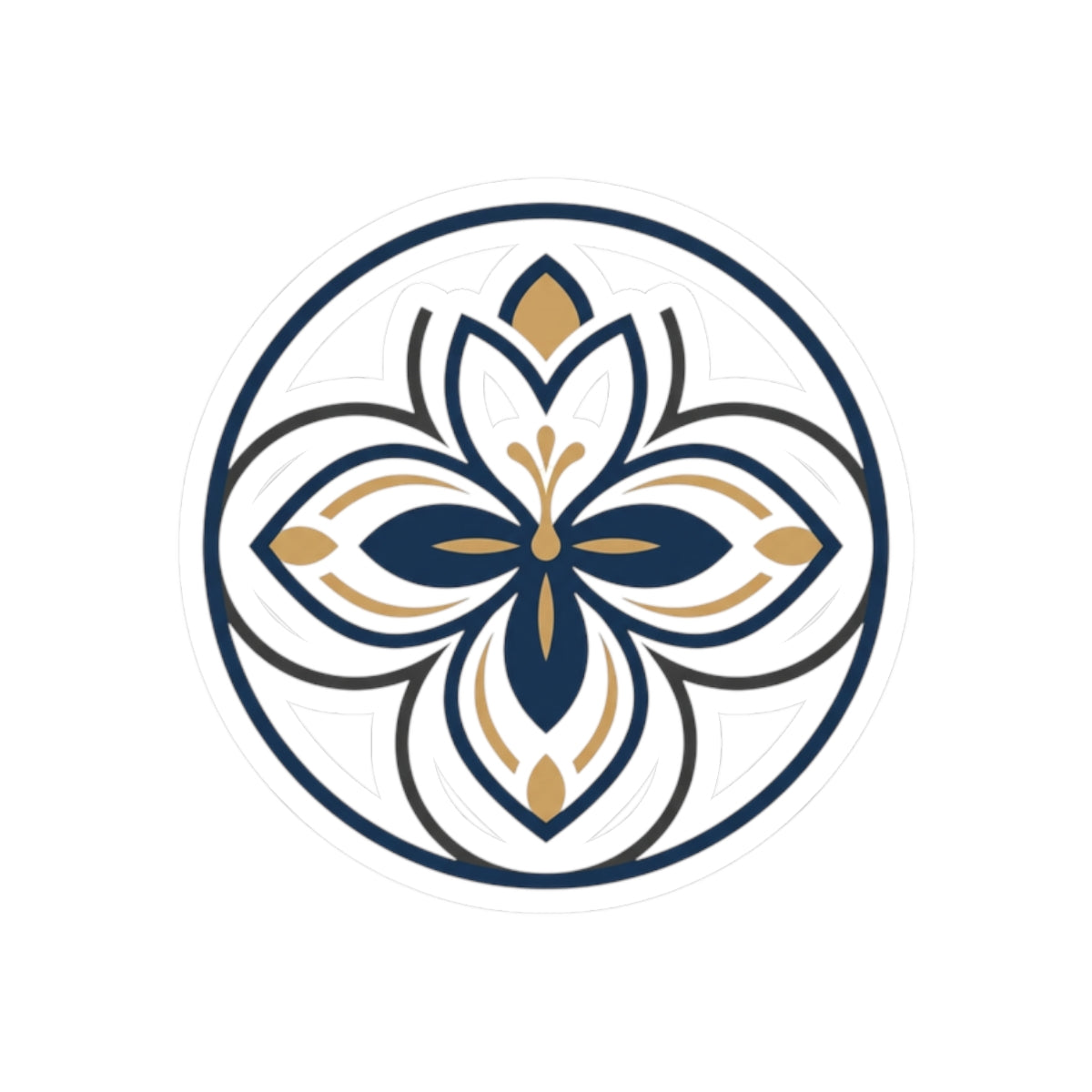 Floral Mandala Kiss-Cut Sticker — Navy & Gold Decorative Vinyl