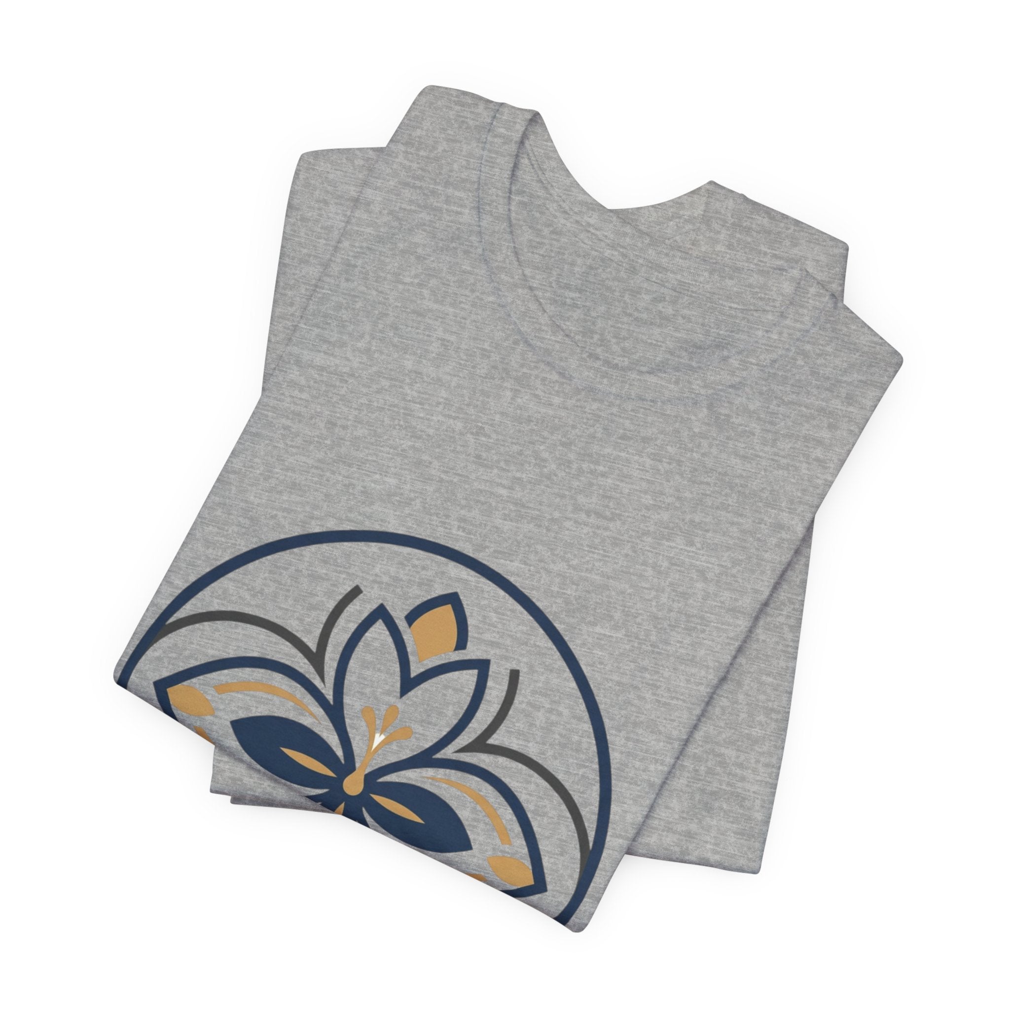 Floral Mandala Tee — Elegant Navy & Gold Lotus Graphic T-Shirt