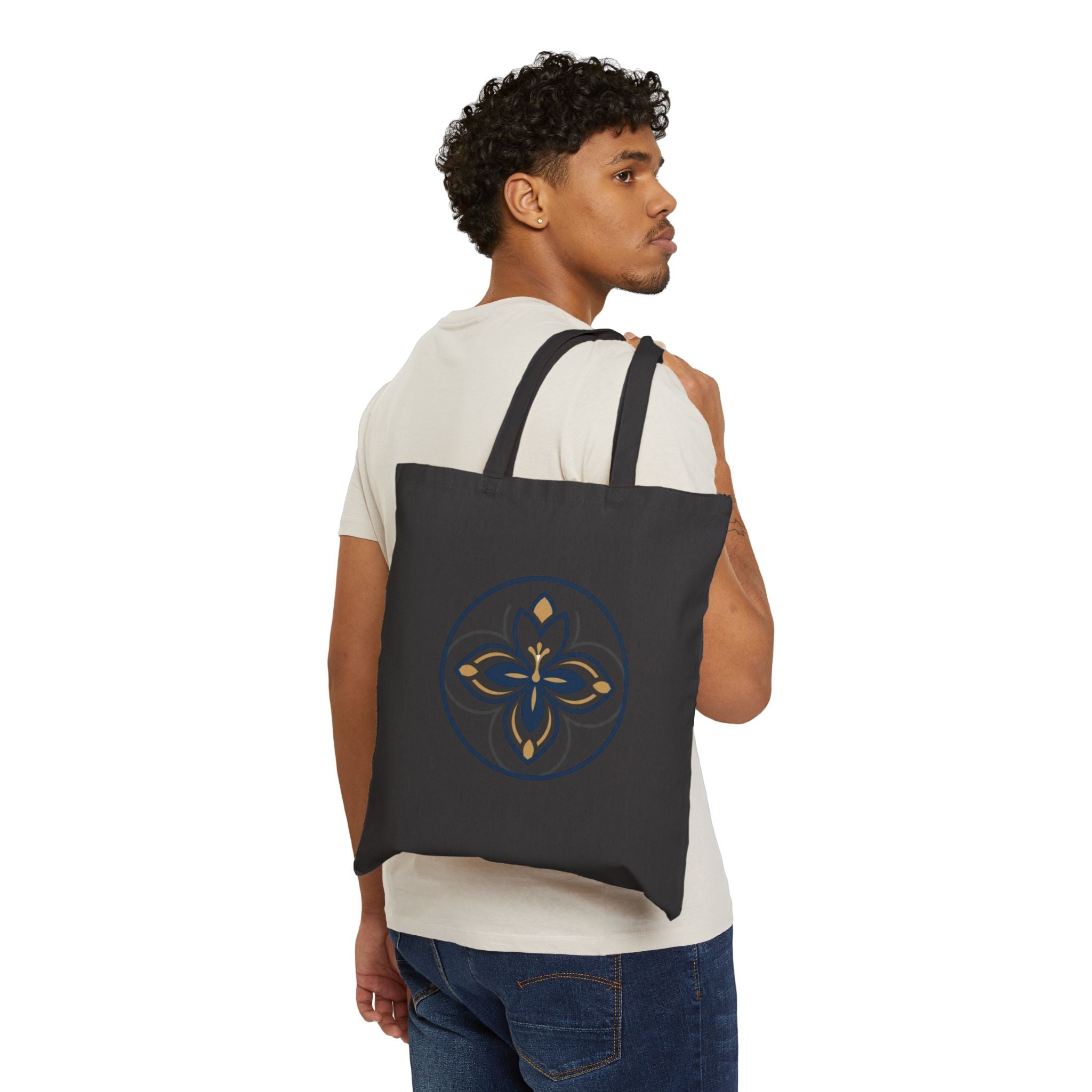 Canvas Tote Bag — Minimal Floral Mandala Cotton Shopper