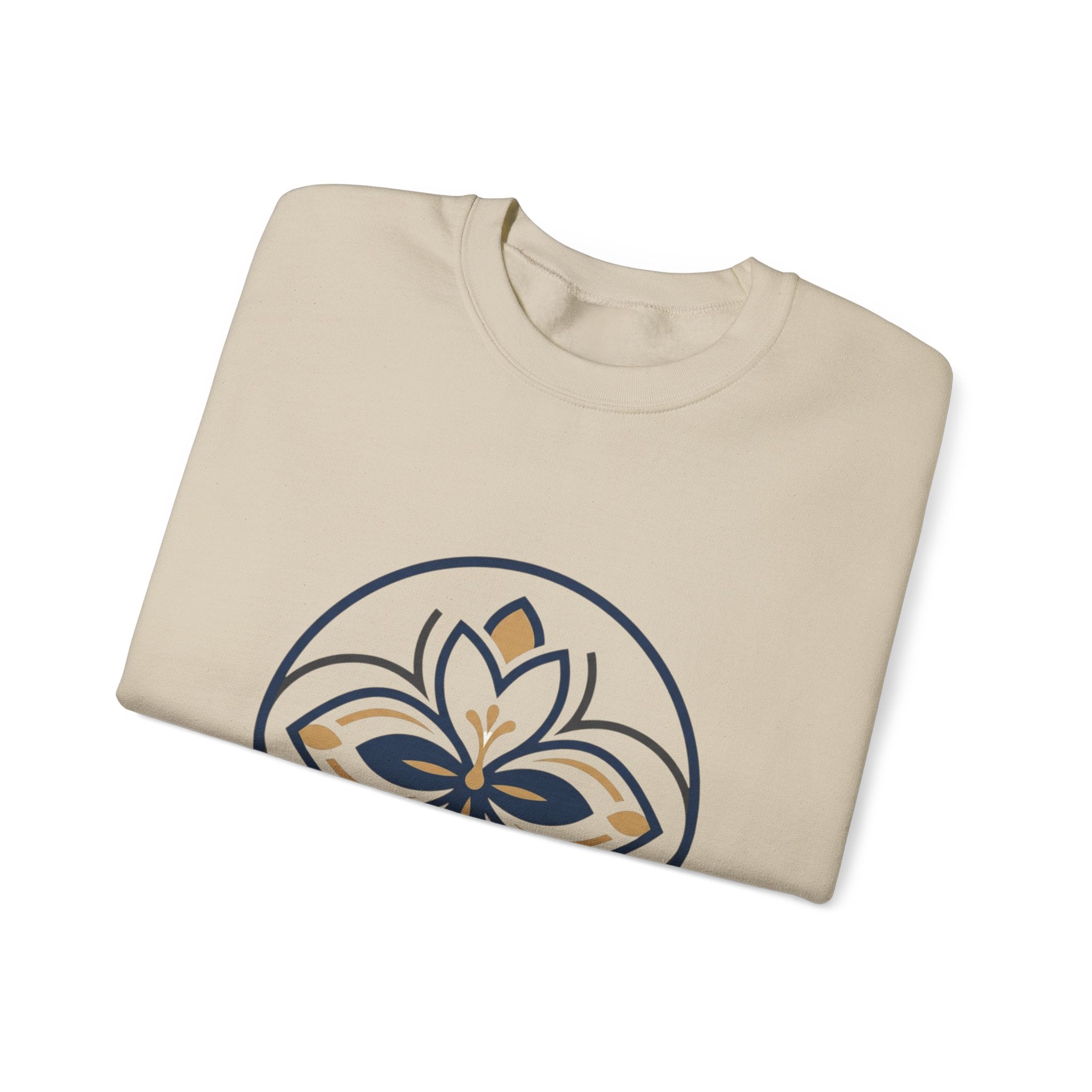 Floral Mandala Crewneck Sweatshirt — Elegant Navy & Gold Geometric Flower Design