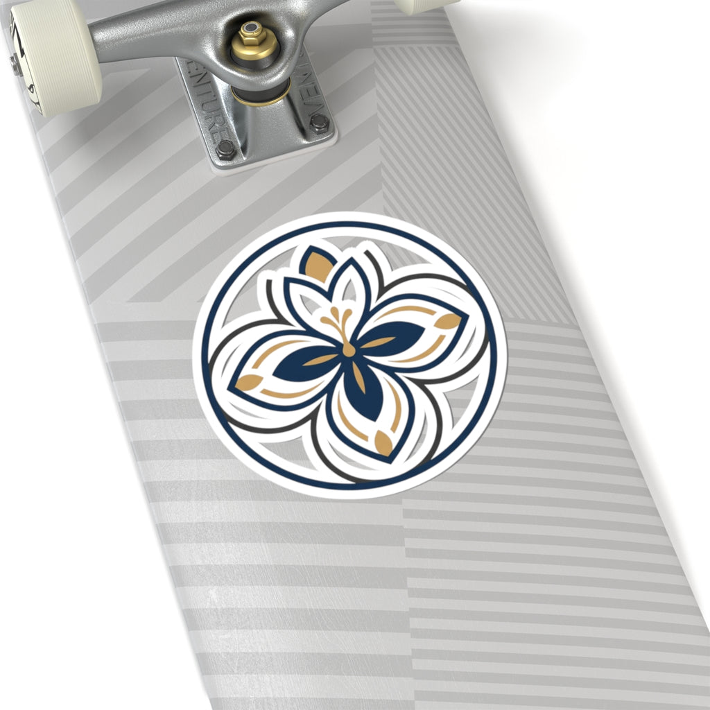 Floral Mandala Kiss-Cut Sticker — Navy & Gold Decorative Vinyl