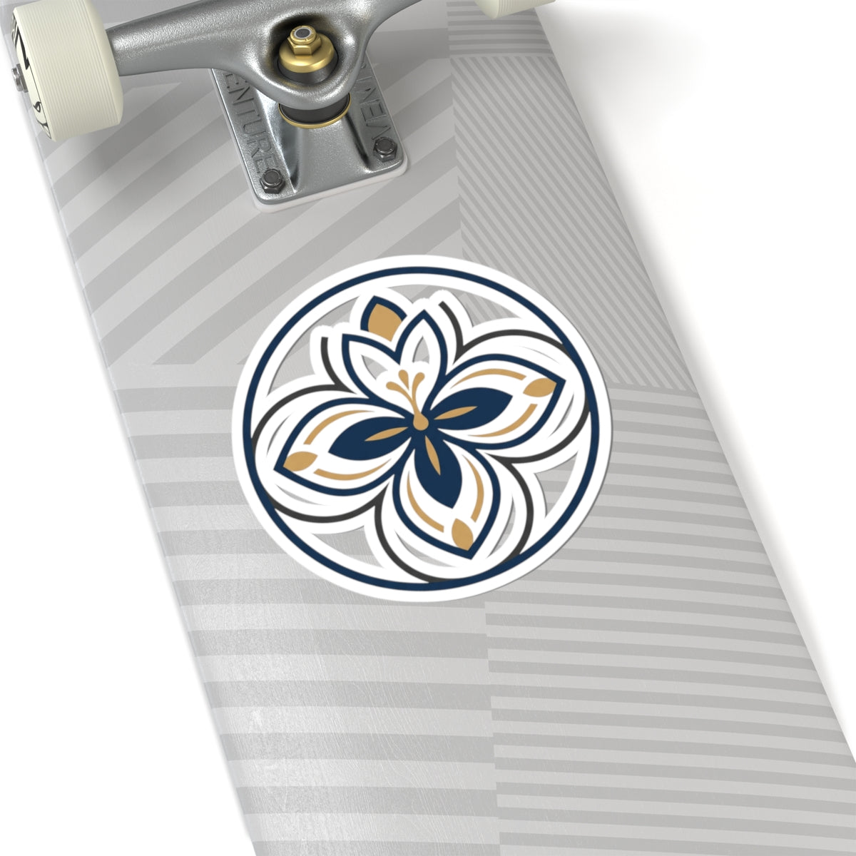 Floral Mandala Kiss-Cut Sticker — Navy & Gold Decorative Vinyl