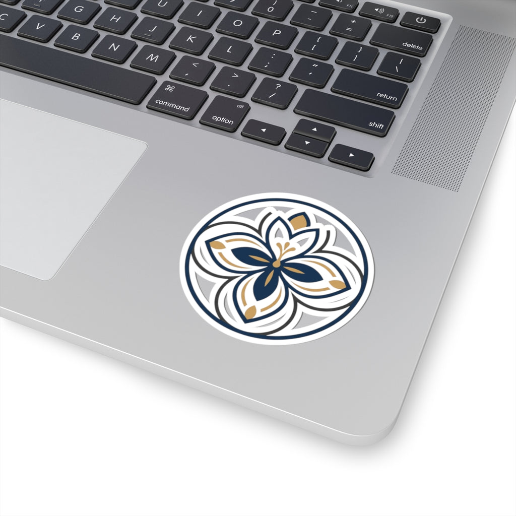 Floral Mandala Kiss-Cut Sticker — Navy & Gold Decorative Vinyl