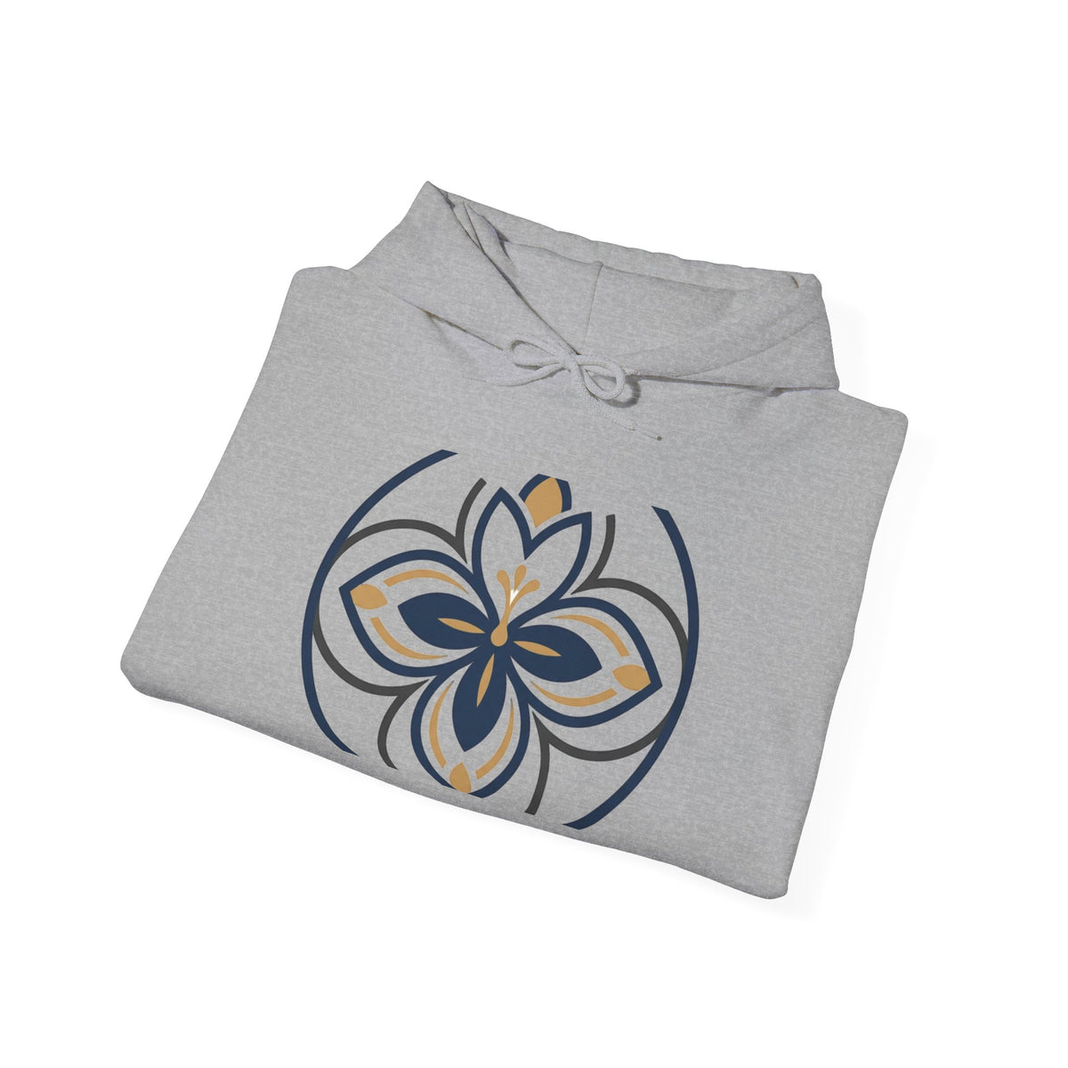Minimalist Floral Mandala Hoodie — Navy & Gold Geometric Flower Design