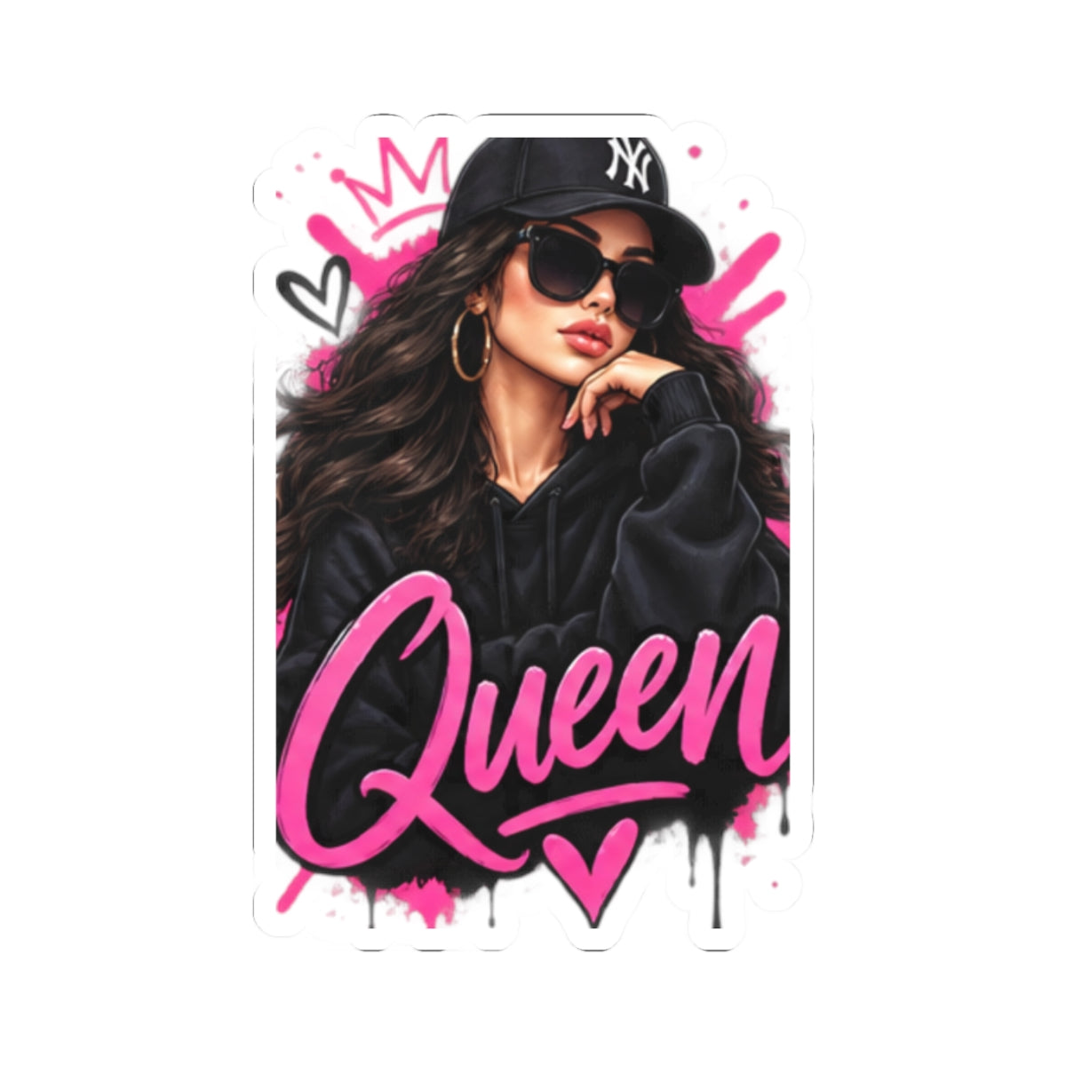 Queen Street Style Kiss-Cut Sticker — Trendy Pink Urban Girl Laptop Decal