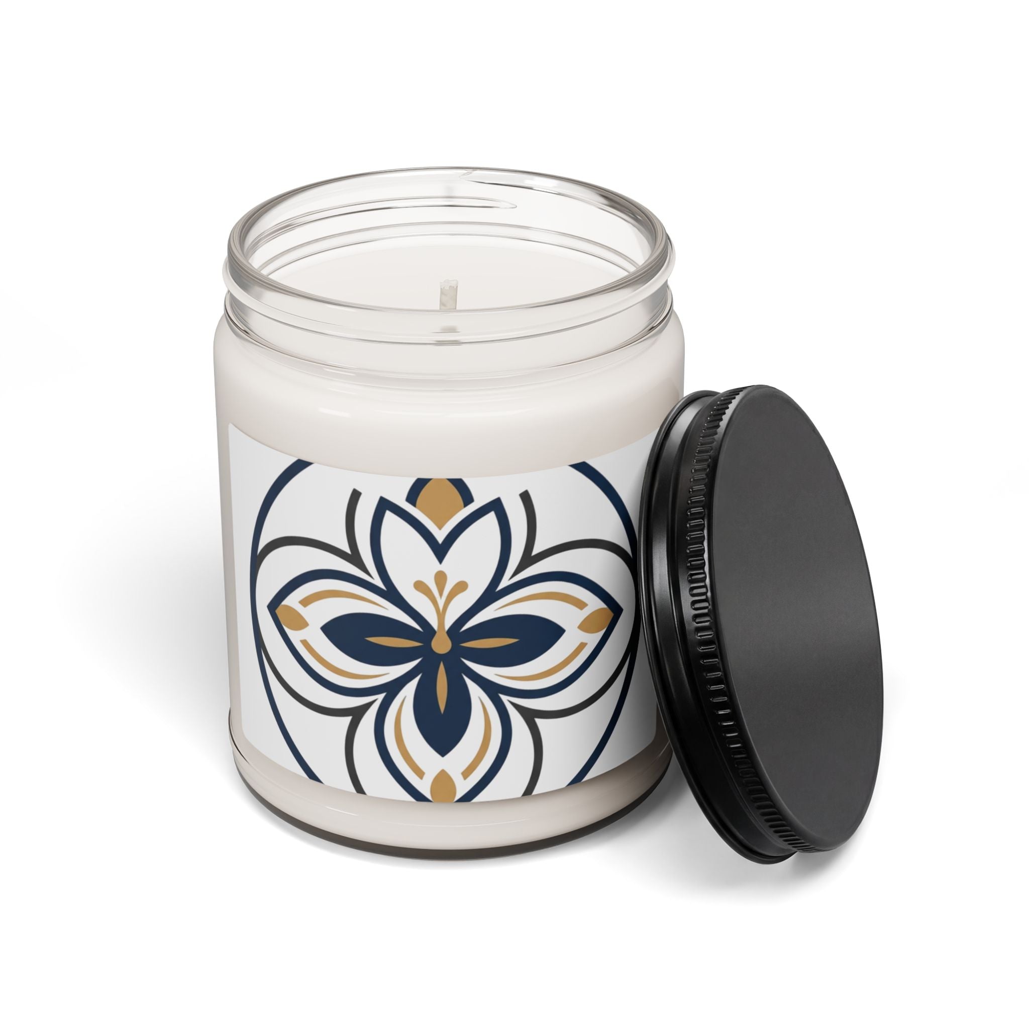 9oz Floral Soy Candle — Navy & Gold Mandala Scented Jar