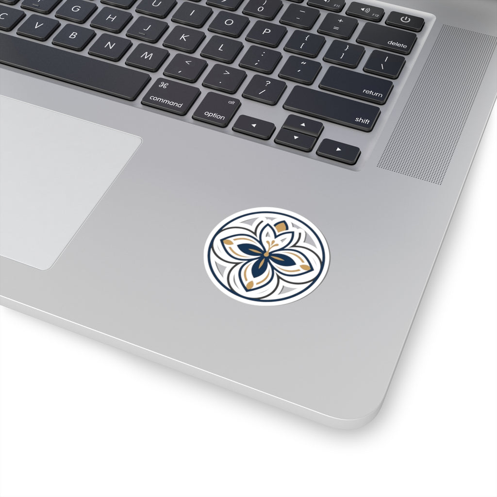 Floral Mandala Kiss-Cut Sticker — Navy & Gold Decorative Vinyl