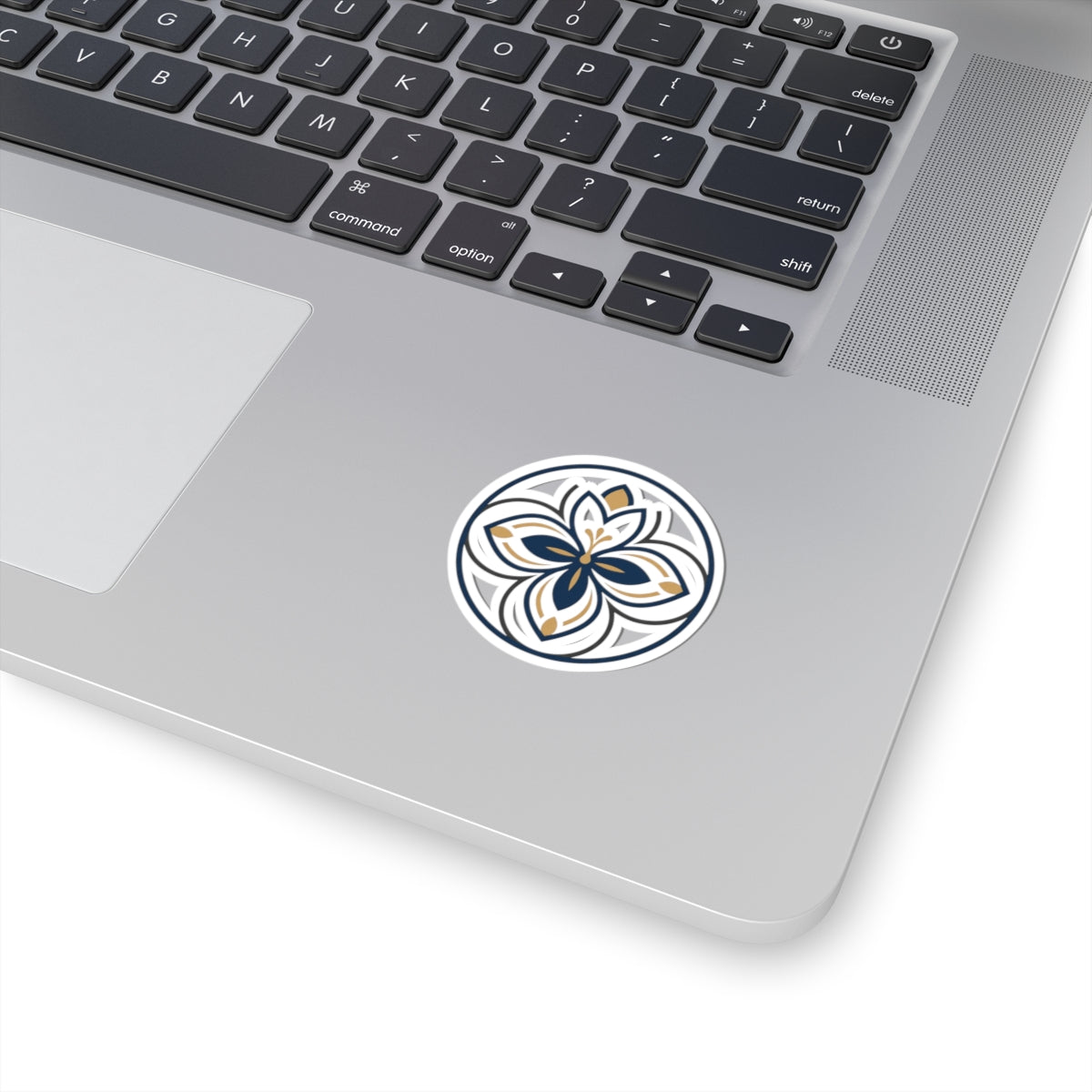 Floral Mandala Kiss-Cut Sticker — Navy & Gold Decorative Vinyl
