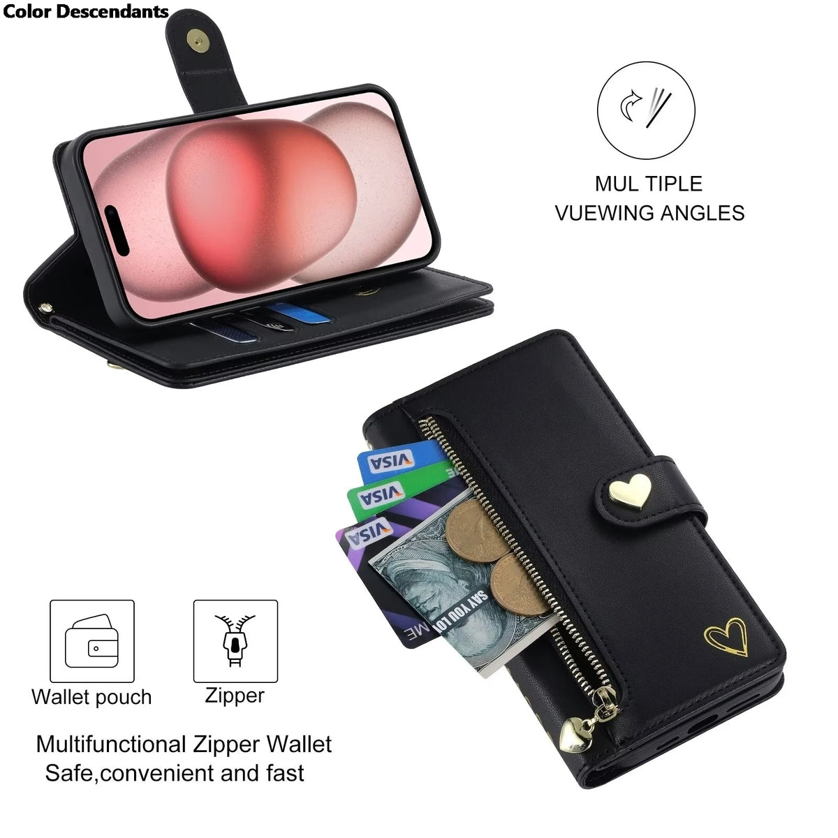 For Xiaomi Redmi Note 13 Pro Plus 5G Zipper Wallet Leather Case For Redmi Note 13 4G Case Note12 Turbo 12S 12T 12R 12 Pro+ Cover