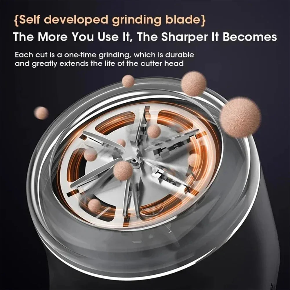 Close-up of the portable lint remover's self-developed grinding blade, emphasizing durability and performance.