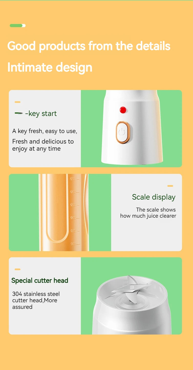 Portable Wireless Blender Electric Fruit Juicer Machine For Orange Ice Crushing 10 Blade Auxiliary Food Machine 1500mA Mixer