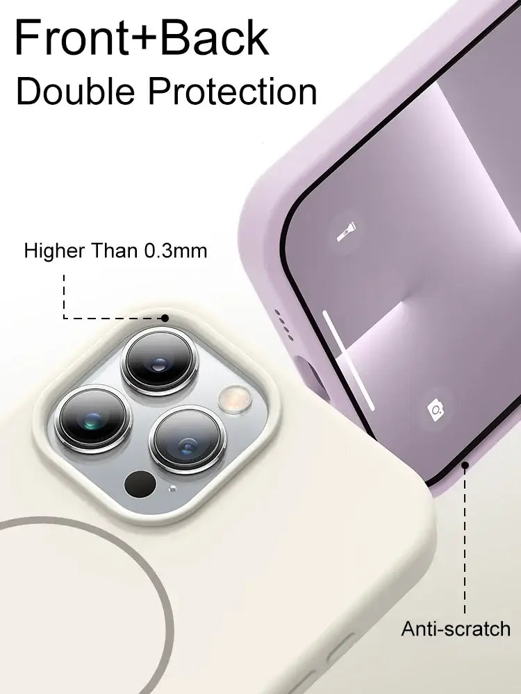 Premium Liquid Silicone Lanyard Case for iPhone 17 Pro Max – MagSafe Magnetic Soft Protective Cover with double protection details.