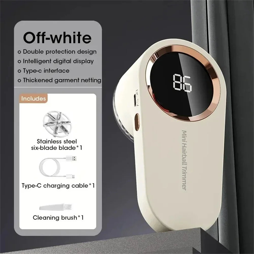 Portable lint remover with digital display and type-C interface for easy fabric care.